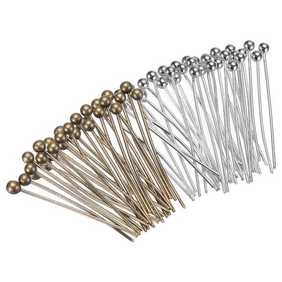 Uxcell 200Pcs Plated Ball Head Pins 24 Gauge 20mm Wire Head Pins Brass Ball Head Pins End Head Pins for Jewelry Making, Bronze and Silver