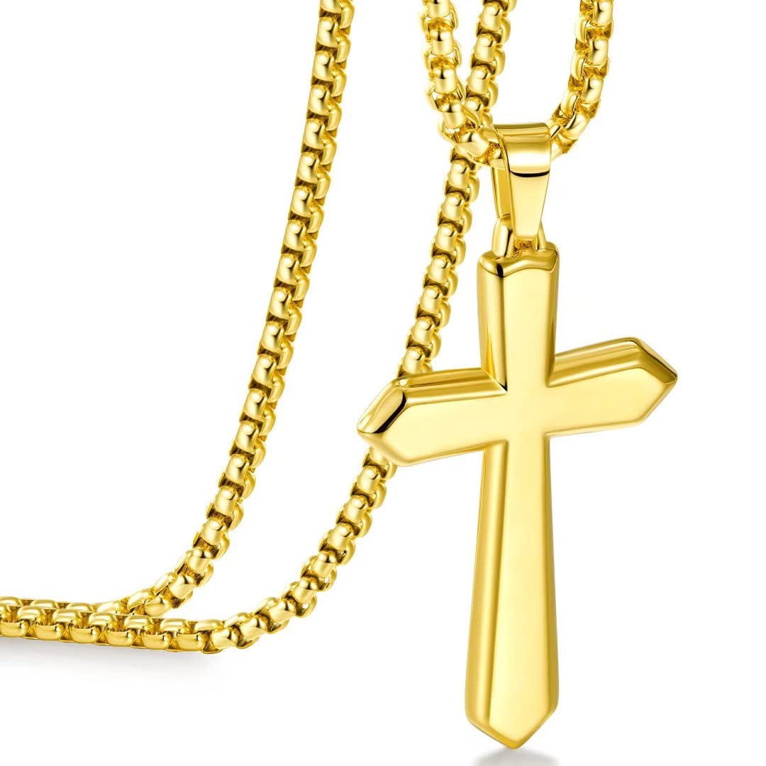 AUNOOL Cross Necklace for Men Silver 18k Gold Black Stainless Steel Cross Pendant Necklace for