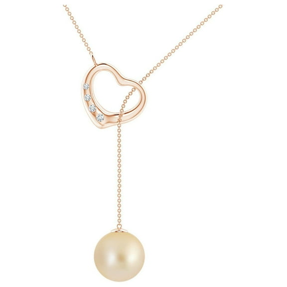 ANGARA Golden South Sea Cultured Pearl Lariat-Style Heart Necklace in 14K Rose Gold for Women | June Birthstone, Birthday, Anniversary, Jewelry Gift for Women | Pearl Necklace