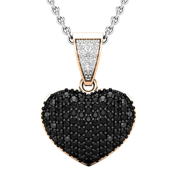 Dazzlingrock Collection 0.60 Carat (ctw) Round Black & White Diamond Heart Pendant for Women with 18 Inch Silver Chain in 18K Rose Gold