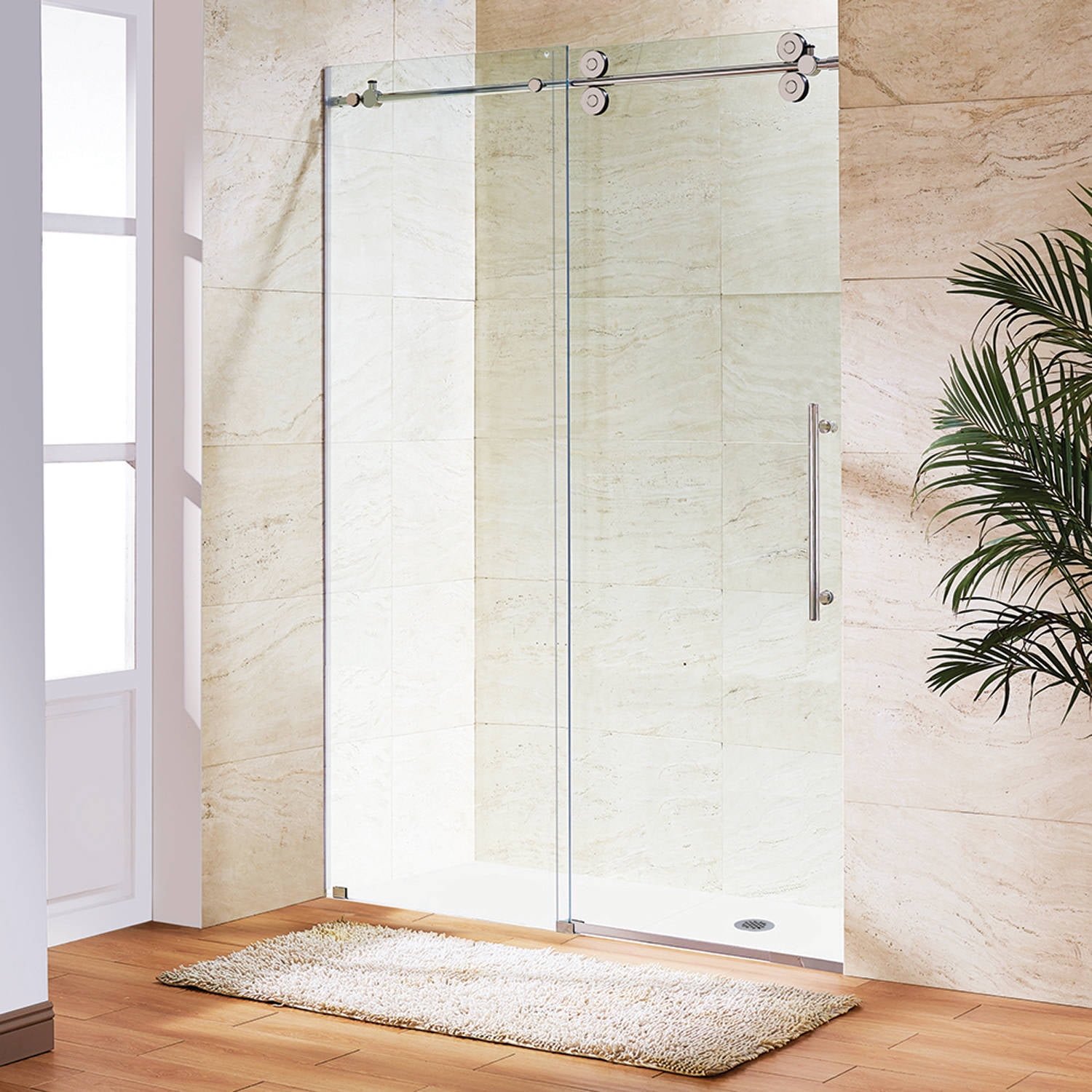 Vigo 48" Frameless Shower Door, 3/8" Clear/Stainless Steel Hardware