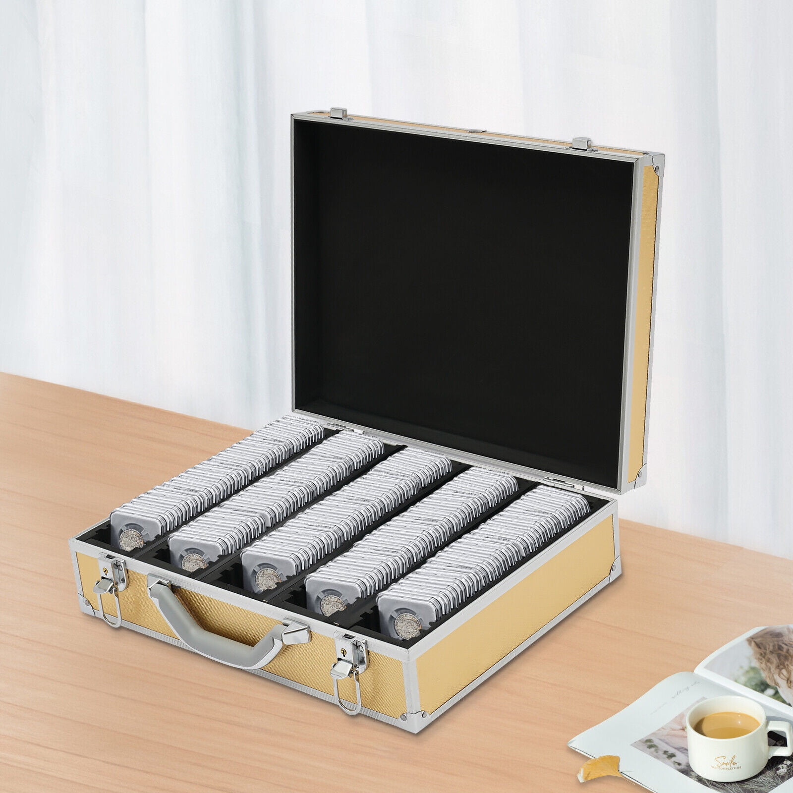 BEST Gold Storage & Display Aluminum Alloy Box Case Holds 100 Coin Holders Slabs 16.5*12.5*4.5