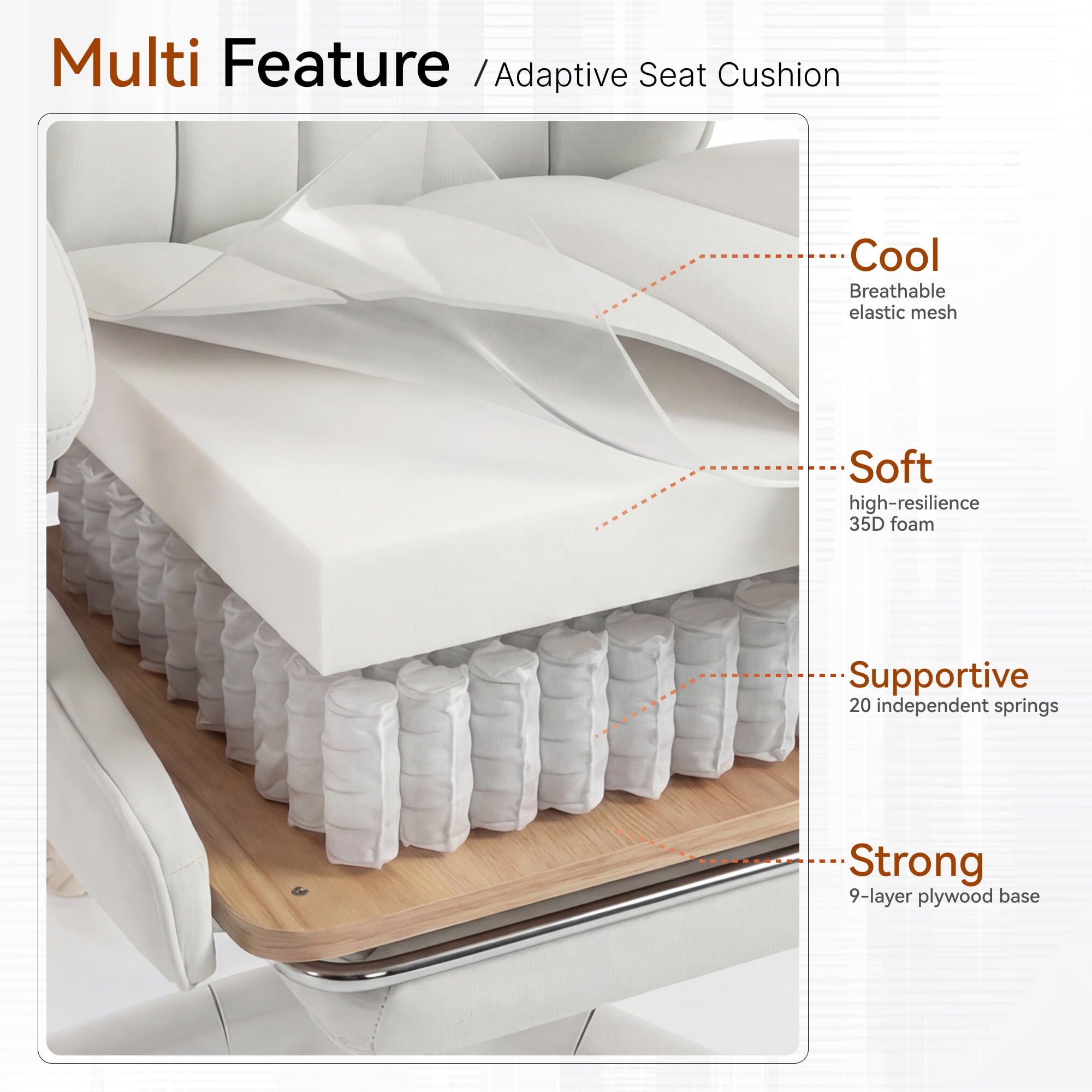 GOOSEA Adult PU High Back Indoor Residential Adjustable Seat Height and Lumbar Support Executive Chairs with Footrest, White