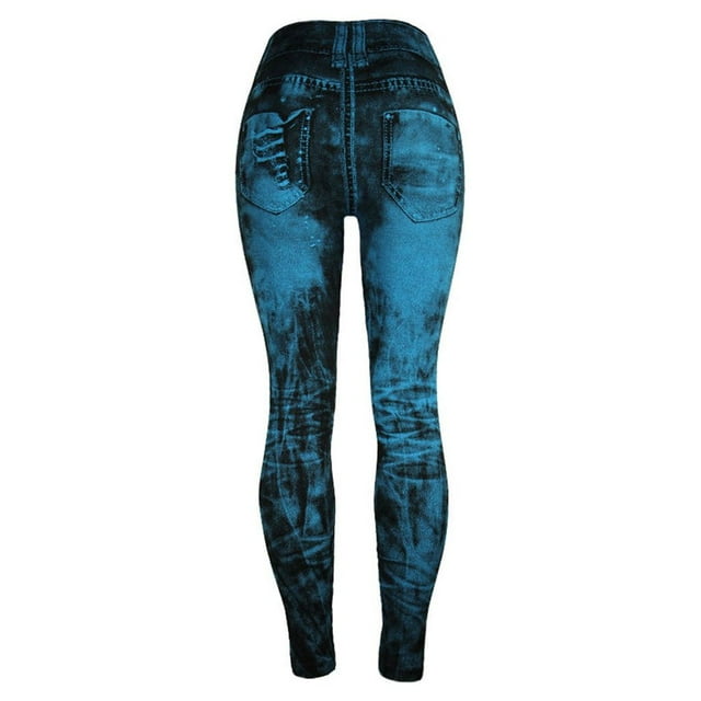 GDREDA Leggings en Jean Imprimé pour Femmes Bleu Clair,G