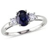 Miabella Women's 1 3/5 Carat T.G.W. Oval-Cut Created Blue Sapphire & Created White Sapphire and Diamond Accent 10kt White Gold Three-Stone Ring