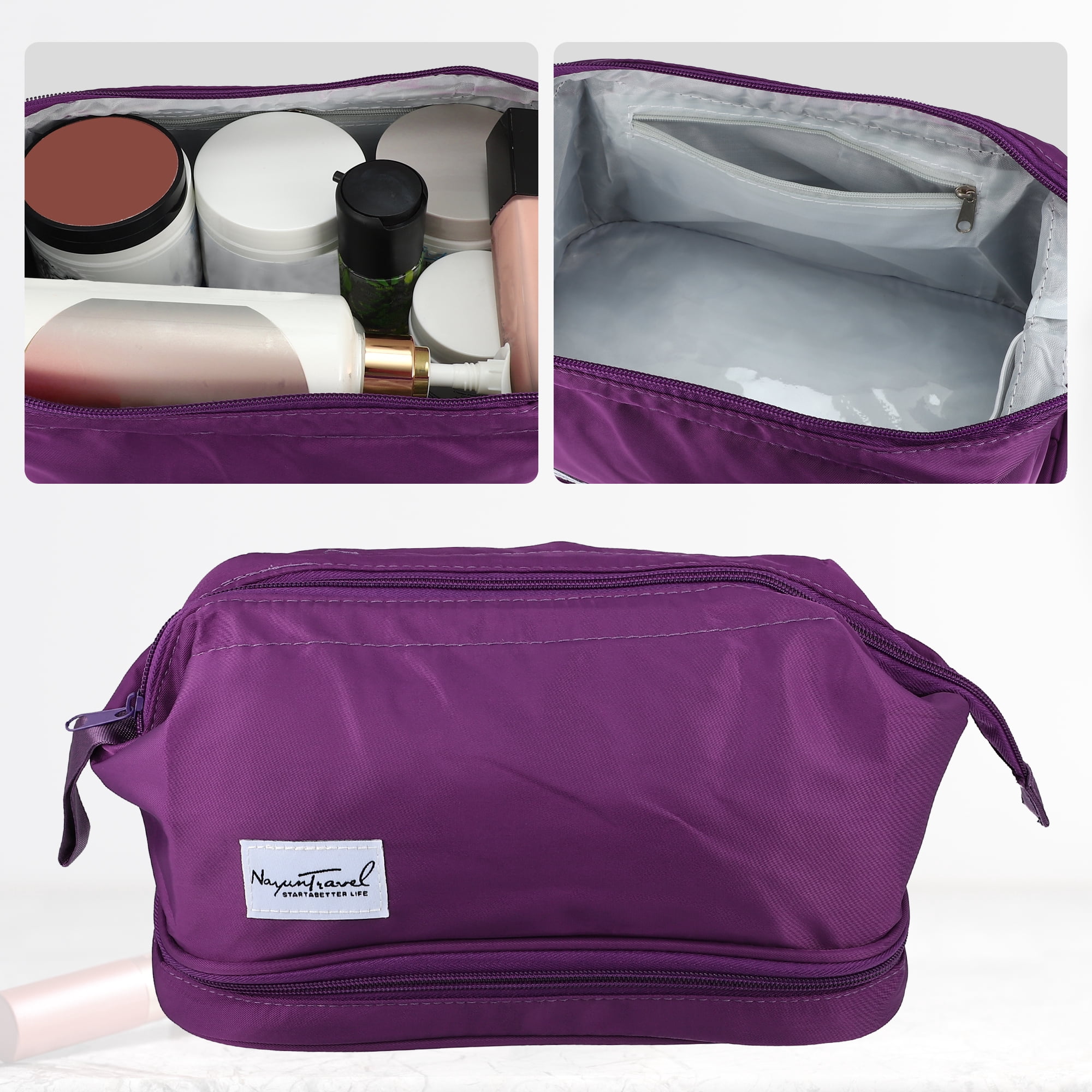 Unique Bargains Floral Makeup Bag Zipper Flower Cosmetic Pouch Purple