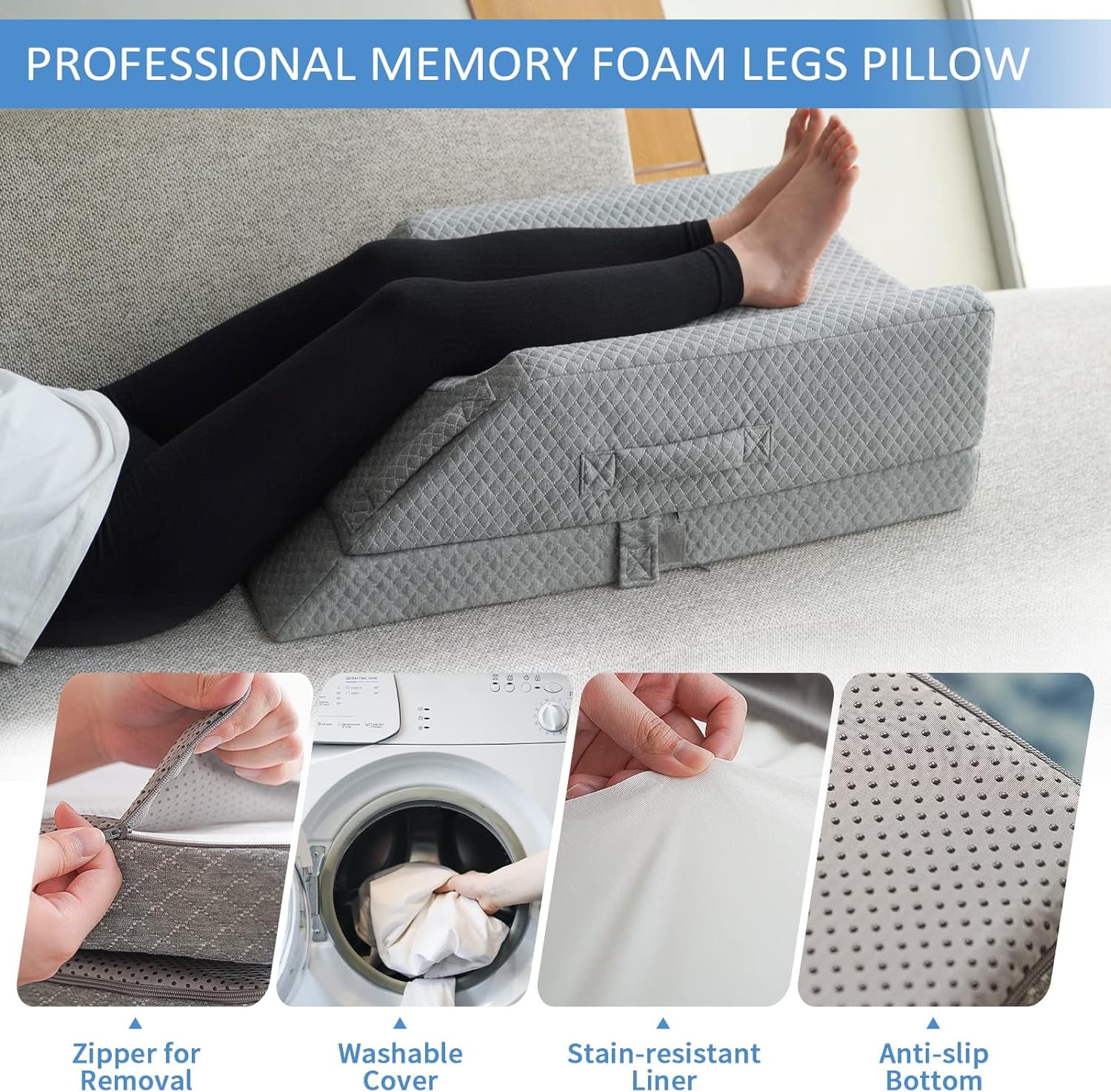 KingPavonini Adjustable Leg Elevation Pillows for Swelling After Surgery, Cooling Memory Foam Leg Wedge Pillow for Blood Circulation, Wedge Pillow for Sleeping, Sciatica Knee Hip Ankles Pain Relief