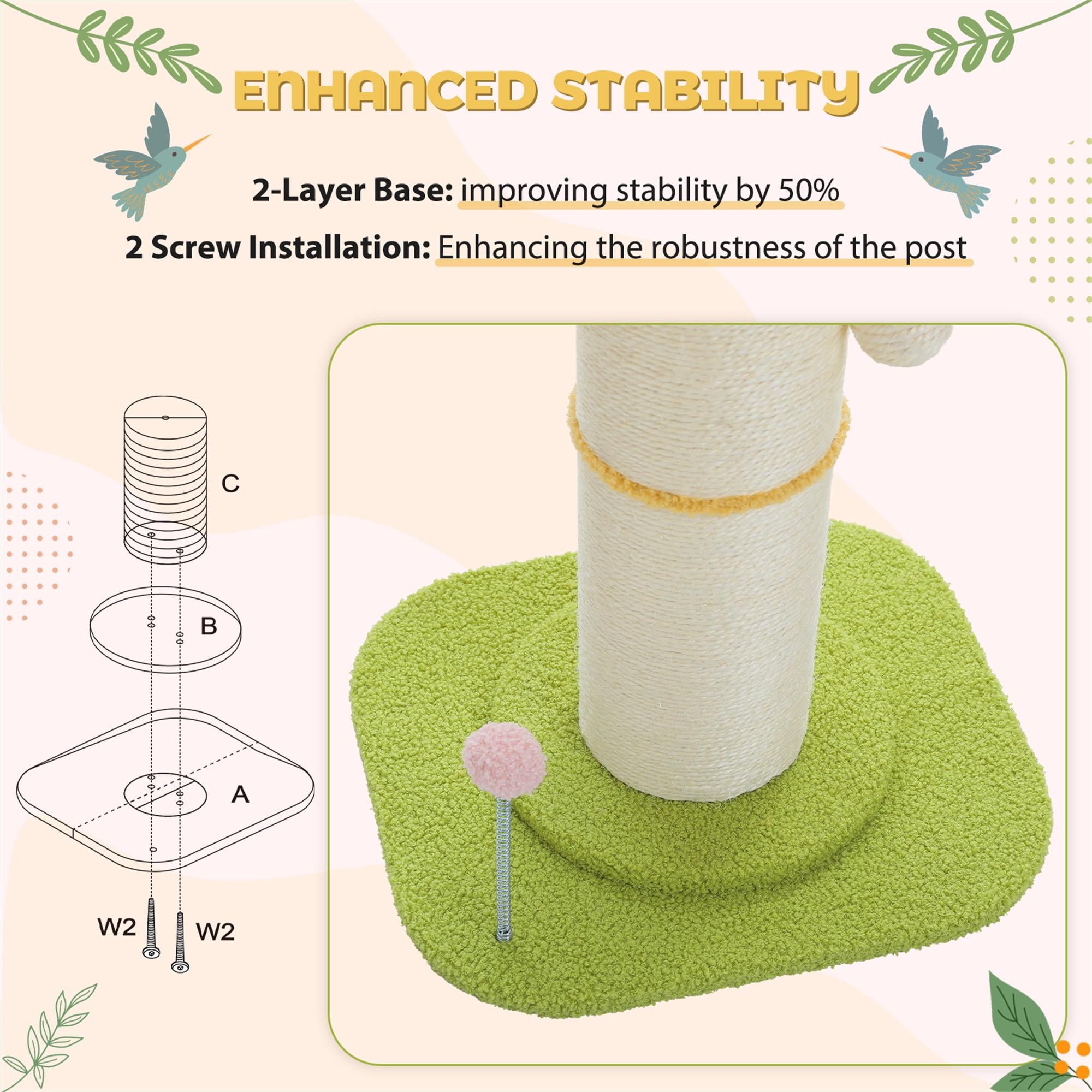 Pefilos 23" Flower Cat Scratching Post for Indoor Cats, Small Cat Tree Tower with Perches and Spring Ball for Adult Cats, Yellow