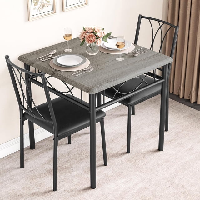 Dining Table Set for 2, Square Table and Chairs Set of 2, 3 Piece Kitchen Table Set with Upholstered Chairs, Dinner Table Set for 2 for Small Spaces, Apartment