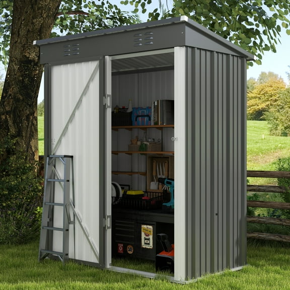 Asofer 5' x 3' Shed and Outdoor Storage Clearance, Outdoor Cabinets with Lockable Door, Grey