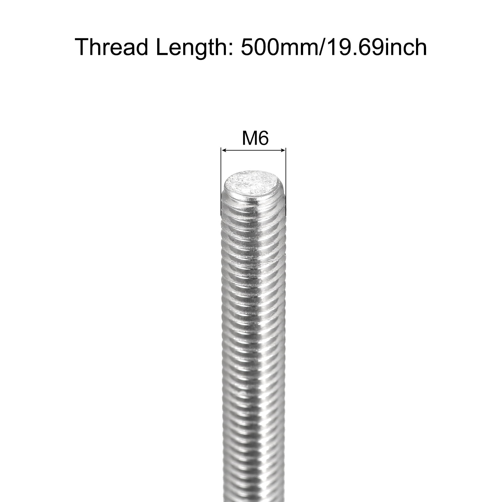 Fully Threaded Rod M6 x 500mm 1mm Thread Pitch 304 Stainless Steel Right Hand Threaded Rods Bar Studs 6 Pack