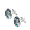 thumbnail image 2 of HemaKayy Cufflinks for Men, Classic Wedding Business Shirt Cuff Links Personalized Gifts Father Grandfather Dad Husband Boyfriend Tie Clip, Round - Sliver - Unique Marble Texture, 2 of 7