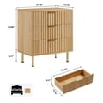 thumbnail image 2 of QinaQin Buró o cómoda acanalada de 3 cajones con jaladeras y patas doradas, diseño moderno para recámara, sala, pasillo o entrada, 2 of 8