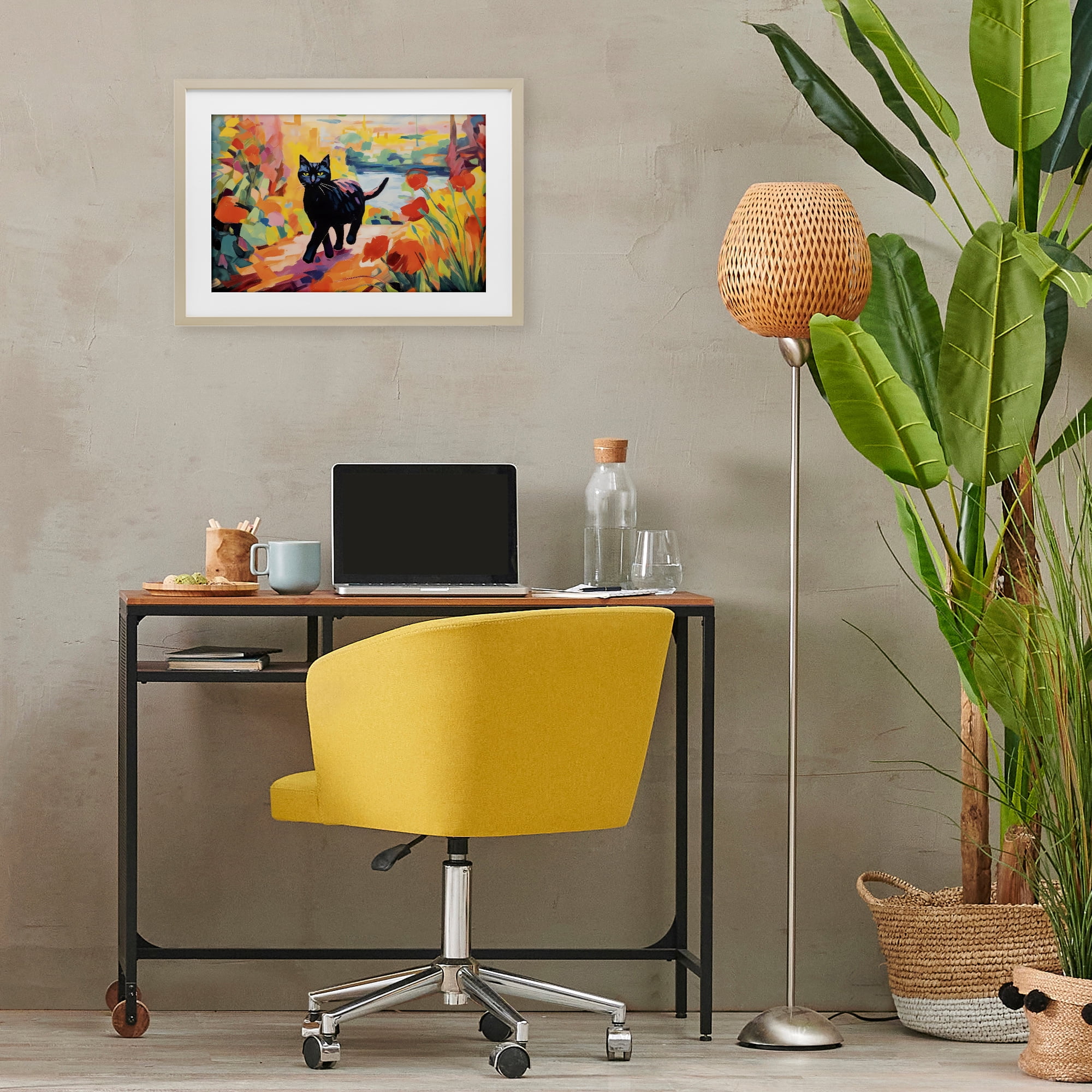 Stupell Industries Sunlit Black Cat in Garden Birch Framed Print Under Glass, design by Creative Studio