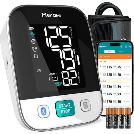 Meraw Cedar Arm Blood Pressure Monitor, Automatic Cuff 8.7-16.5" Bluetooth App Tracking