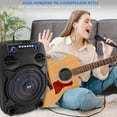 thumbnail image 3 of Portable Bluetooth PA Speaker System - 800W 12” Outdoor Bluetooth Speaker Portable PA System - Party Lights, USB SD Card Reader, FM Radio, Rolling Wheels - Wired microphone, Remote - Pyle PPHP127B, 3 of 7