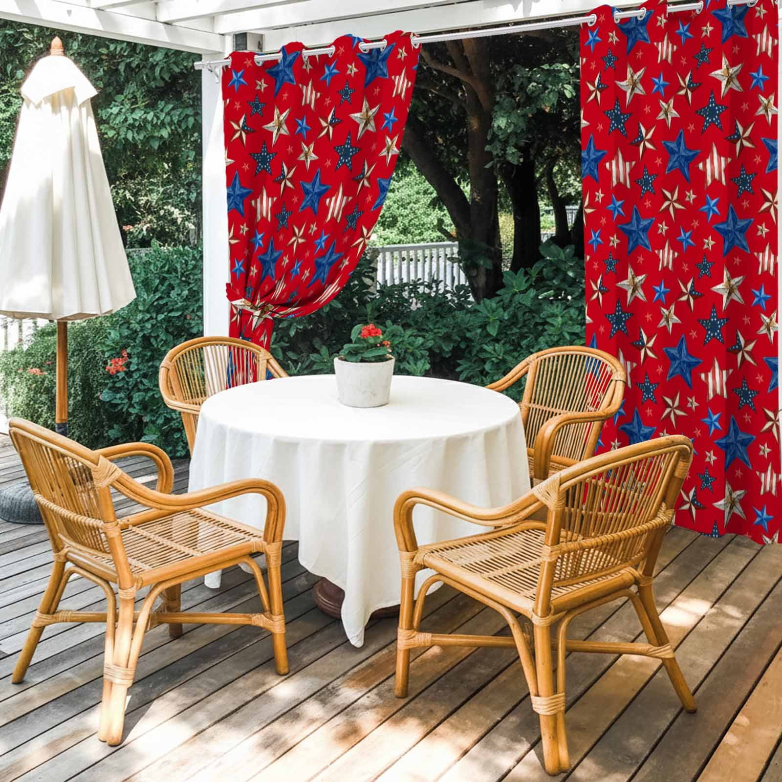 4th of July Outdoor Curtains for Patio, Mottled Usa Flag Striped Stars Memorial Day Red Sunshade Privacy Drapes Grommet Waterproof Outside Curtains for Porch/Cabana/Balcony 54"x 108", 1 Panel