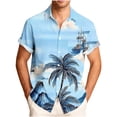 thumbnail image 2 of Handshe Men's Hawaiian Print Short Sleeve Shirt, Button-Down Camp Collar Shirt with Floral Patterns, Casual Linen Blend Shirt for Beach Vacation and Summer Outings, 2 of 6