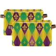 thumbnail image 2 of Coolnut Mardi Gras Carnival Storage Basket Foldable Storage Bin 2 Pack, Canvas Rectangular Storage Basket with Leather Handles for Home Closet & Office Decor Gifts, 2 of 7