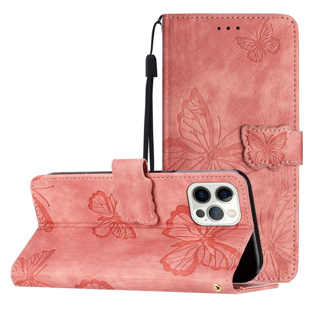 Compatible with iPhone 15 Pro Embossed Butterfly Case with Wallet and Kickstand Cover