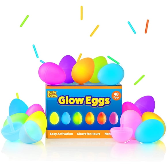 IGUOHAO Œufs Lumineux IGUOHAO 48pk en Vrac IGUOHAO pour Enfants - Œufs Lumineux dans le Noir Fournitures de Fête avec Œufs en Plastique Remplissables IGUOHAO et 144 Mini Bâtons Lumineux pour Fête Lumineuse Chasse aux Œufs IGUOHAO 48pk Œufs Lumineux