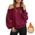 thumbnail image 2 of Fshinging Womens Sweatshirts Hoodies Off Shoulder Long Sleeve Solid Crewneck Loose Fit Fall Clothes, 2 of 8