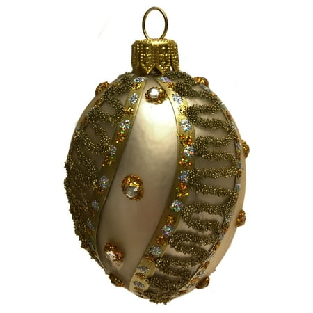 Faberge Pinecone - Mini Champagne Gold Jeweled Faberge Inspired Egg Polish Glass Christmas Ornament