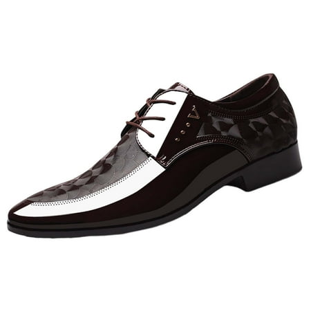 Xfvqtps Mens Dress Shoes British Style Printing Pointy Toe Slip on Fashion Classic Formal Business Casual Comfy Patent Leather Shoes Brown