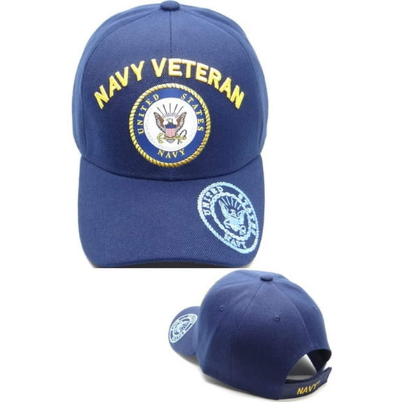 US Military Navy Veteran Emblem on Brim Blue Adjustable Baseball Hat Cap