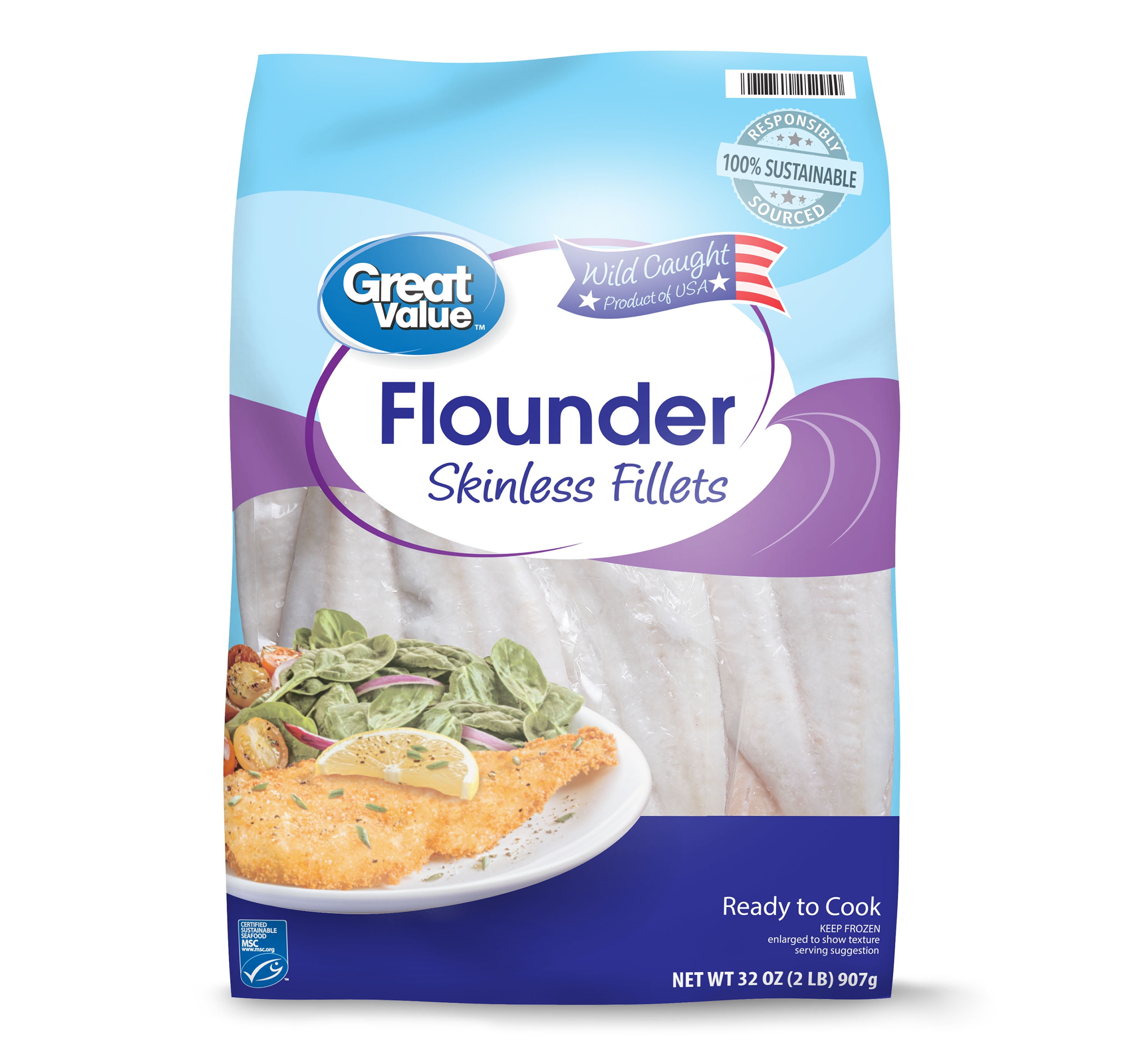 Great Value Frozen Flounder Fillets, 2 lb