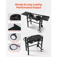 thumbnail image 4 of VEVOR 2 Burner Outdoor Propane Gas Stove, 150,000 BTU Propane LPG Gas Camping Stove, Foldable Heavy-duty Carbon Steel Outdoor Cooker, with Wheels & Shield & 20 PSI Regulator, for BBQ Camp Home Patio, 4 of 8