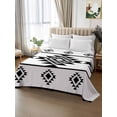 thumbnail image 2 of White Black Boho Twim XL Size Flat Sheet, Wrinkleproof & Fadeproof Cooling Flat Bed Sheet Only, Southwest Ethnic Abstract Geometric Breathable Soft Bedding Top Sheets 66 x 102 Inches, 2 of 8
