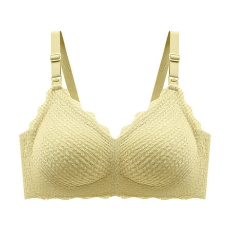 Quealent Maternity Nursing Bra for Breastfeeding Maternity Bralette Breastfeeding Cotton Pregnancy Bras (Yellow XL)