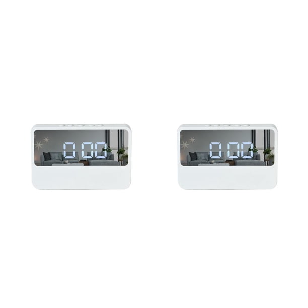 Inteprter Despertador digital LED Snooze electrónico Relojes Decoración Espejo Blanco 2Conjunto