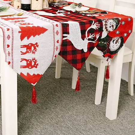 

Creative Colorful Knitted Fabric Snowman/Tree/Elk Tablecloth Table Runner Decor Brown Cloth