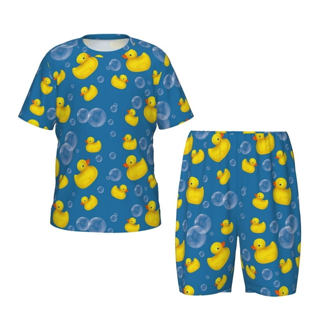 Fotbe Rubber Duck Pijama Estampada de 2 Piezas para Niños – Ropa de Dormir de Manga Corta Cómoda para Niños y Niñas, Camiseta y Shorts de Algodón-3X-Large