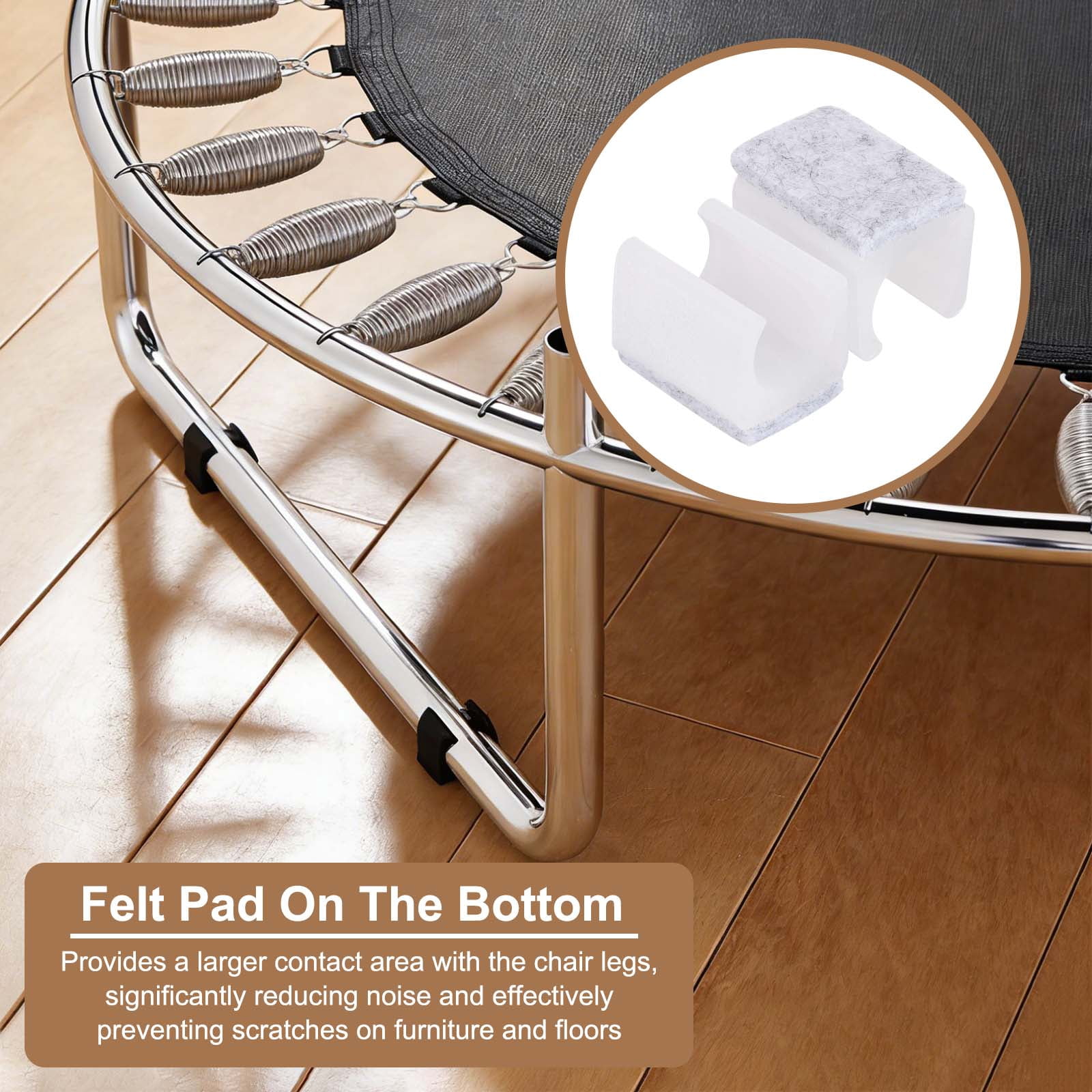 32 Pack Rectangle U Shaped Chair Leg Caps with Felt Pads, Fit 25mm Dia Tubular Legs, Slide Smoothly Furniture Feet Protectors No Scratches No Noise for Hardwood Floors, White