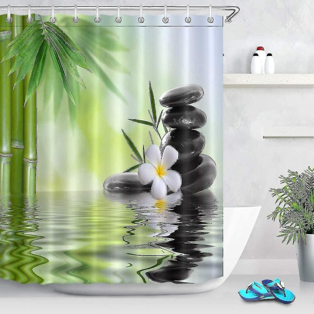 Cortina de ducha Zen Spa, piedras de basalto, aceite de hierbas, velas aromáticas, reflejo de bambú y agua, meditación relajante, decoración del hogar, tela impermeable de 71.7 x 78.0 in