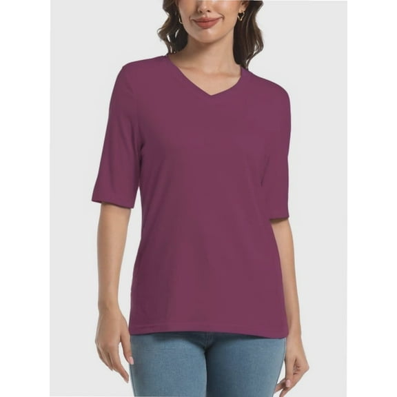 Women's V Neck T Shirts Basic Summer Tees Casual Half Sleeve Tops