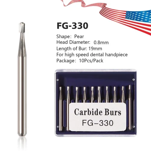 10X Dental Round Carbide Steel Drills Burs Fg-330 Bur For High Speed Handpiece