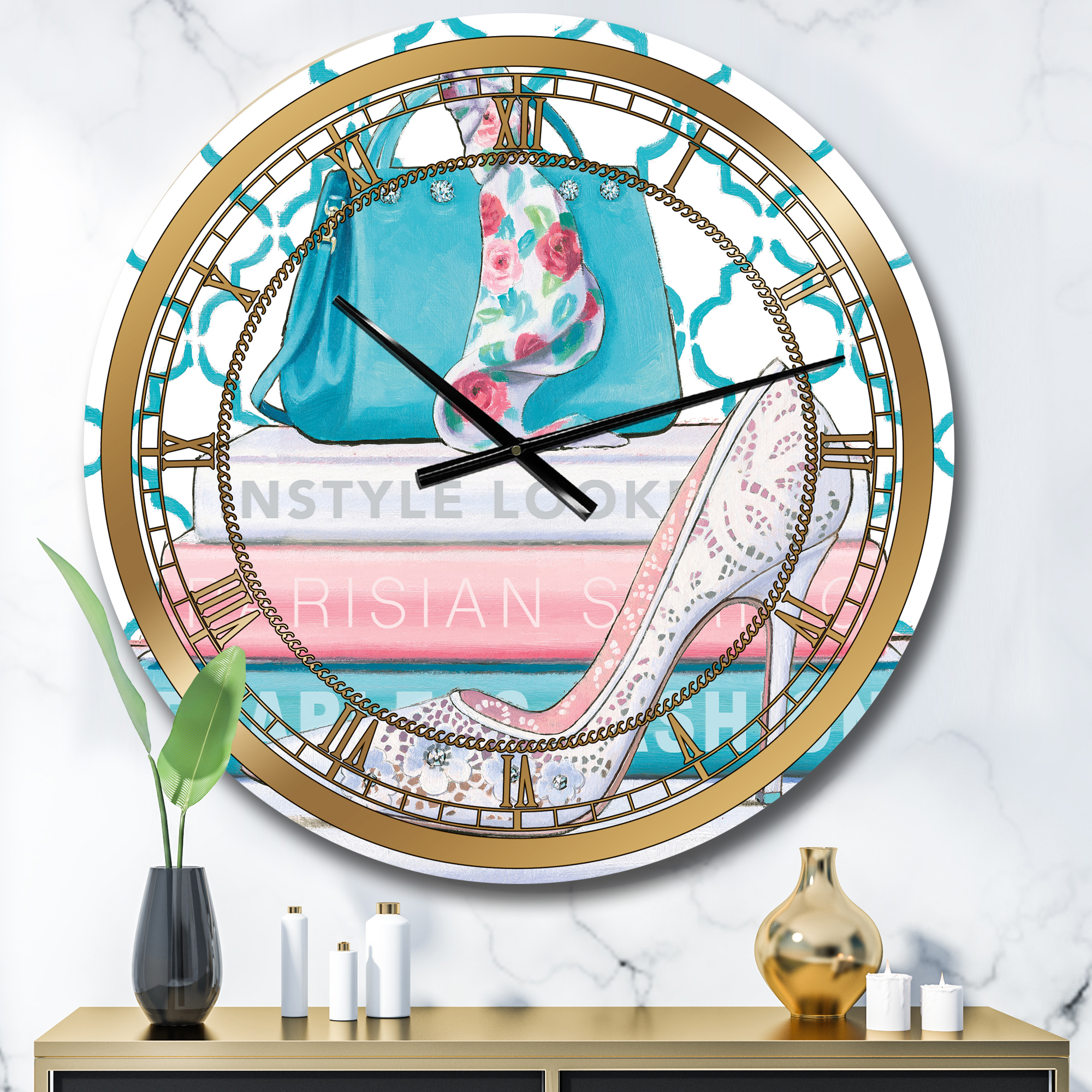 Designart 'Pink Fashion high heels IV' Glam wall clock