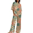 thumbnail image 2 of BWASD Women Pajama Sets 2 Piecee Plus Size Breathable Floral Print Shorts Sleeve Top and Pant Summer Soft Sleepwear Fashion Leisure Loungewear Pjs Outfits (Orange 5XL), 2 of 6
