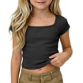thumbnail image 2 of YaEYa Girls Crop Tops Ribbed Knit Short Sleeve Shirts Square Neck Basic Soft Slim Fitted Solid Casual Y2k Going Out Tees, 2 of 10