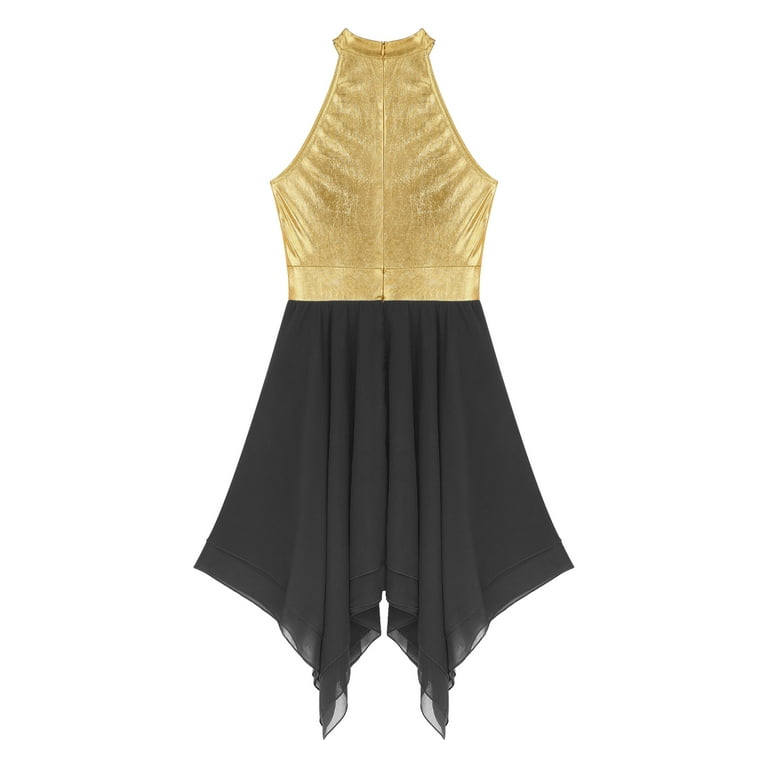 Women's Metallic Color Block Asymmetrical Dance Dress Liturgical Lyrical Costume
