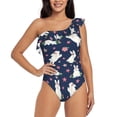 thumbnail image 2 of Yiaed Rabbit And Flower Print Women One Piece Swimsuits Tummy Control One Shoulder Bathing Suits Pattern Ruffle Swimwear-Medium, 2 of 8