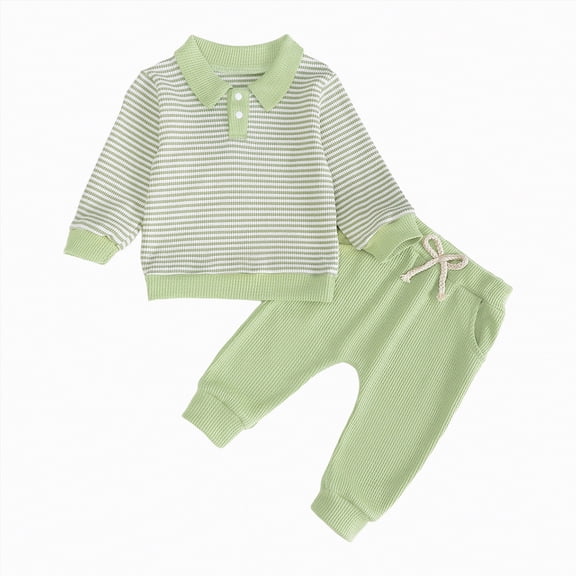 Hessimy Toddler Boys Girls Spring Summer Thermal Underwear Long Sleeve Shirts Elastic Waist Pants Plain Set(Green,18-24 Months)