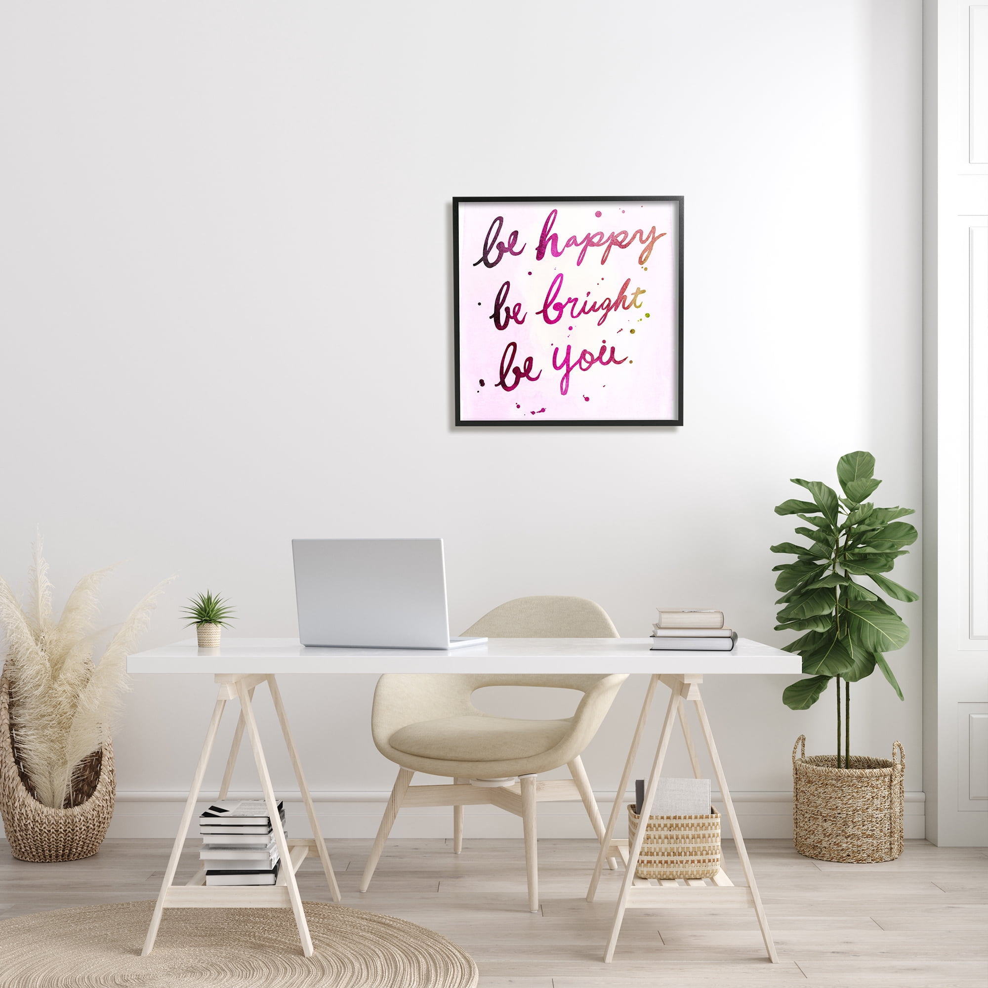Stupell Industries Be Happy Bright Phrase Glam Positivity Sentiment, 24 x 24, Design by JunCo. Studio