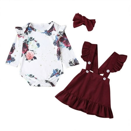 

Newborn Infant Baby Girl Summer Clothes Long Sleeve Romper Suspender Shorts with Headband Summer Outfits