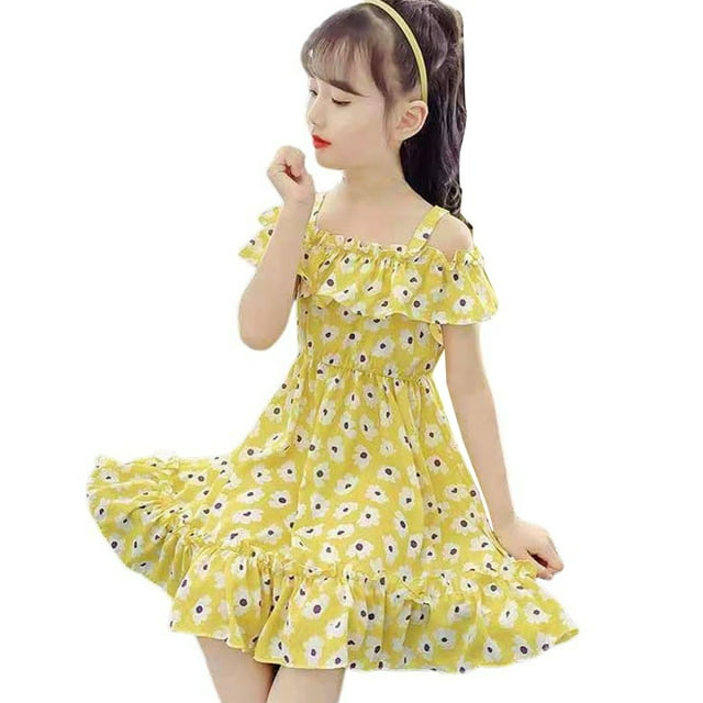 Robe Fille Manches à Volants à Étages Évasée Ligne A Robe d'Été pour Filles Robe Fleurie Robe d'Anniversaire pour Filles