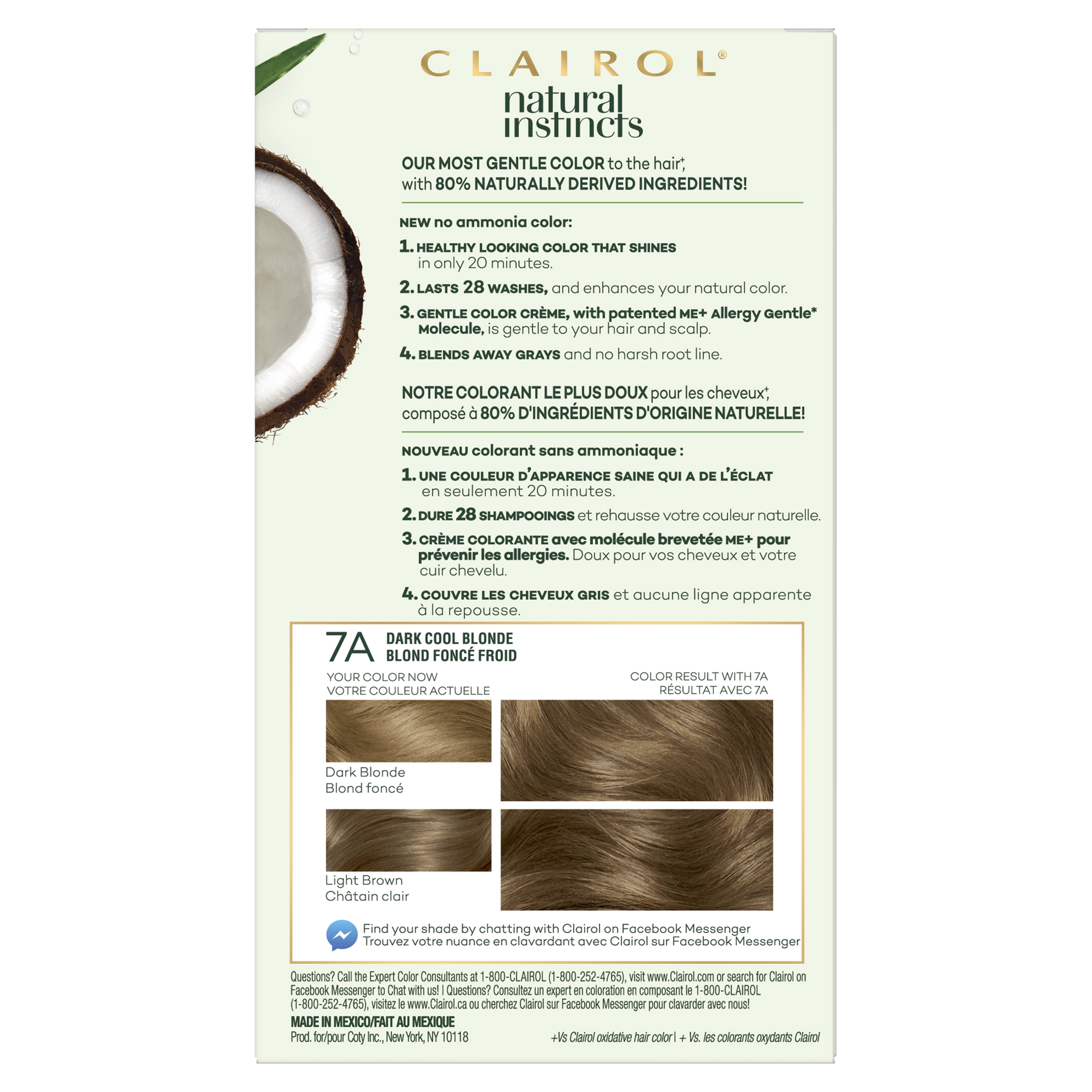 Clairol Natural Instincts Demi-Permanent Hair Color Creme, 7A Dark Cool Blonde, Hair Dye, 1 Application